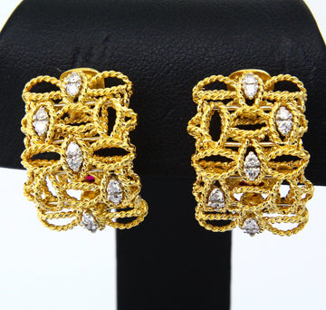 Roberto Coin Barocco 18K Yellow Gold Clip-On Diamond Earrings Vintage Italian 