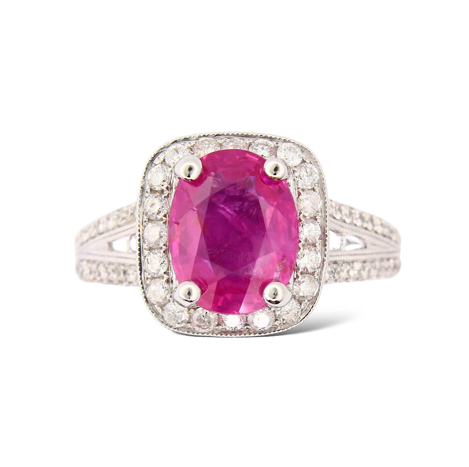 2.41 ct Burma No Heat Natural Pink Sapphir 18K White Gold Diamond Ring Size 6.5 