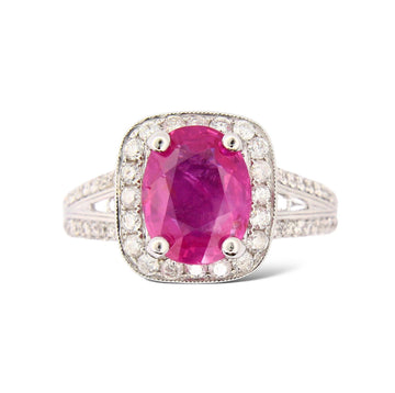 2.41 ct Burma No Heat Natural Pink Sapphir 18K White Gold Diamond Ring Size 6.5 