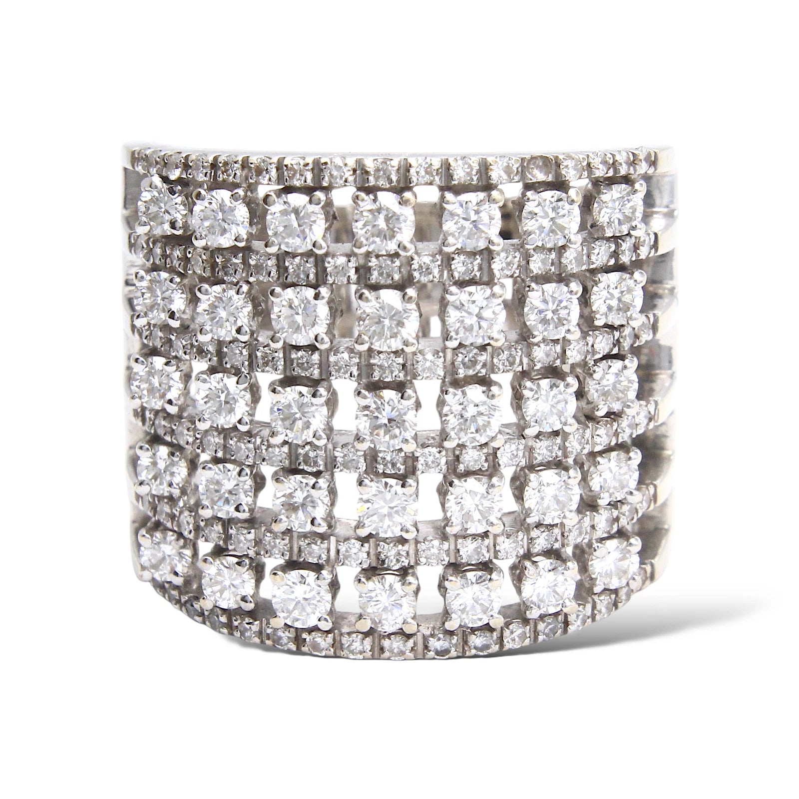 GIORGIO VISCONTI Natural Diamond Multi Row Large Band Ring 18K White Gold Size 8 