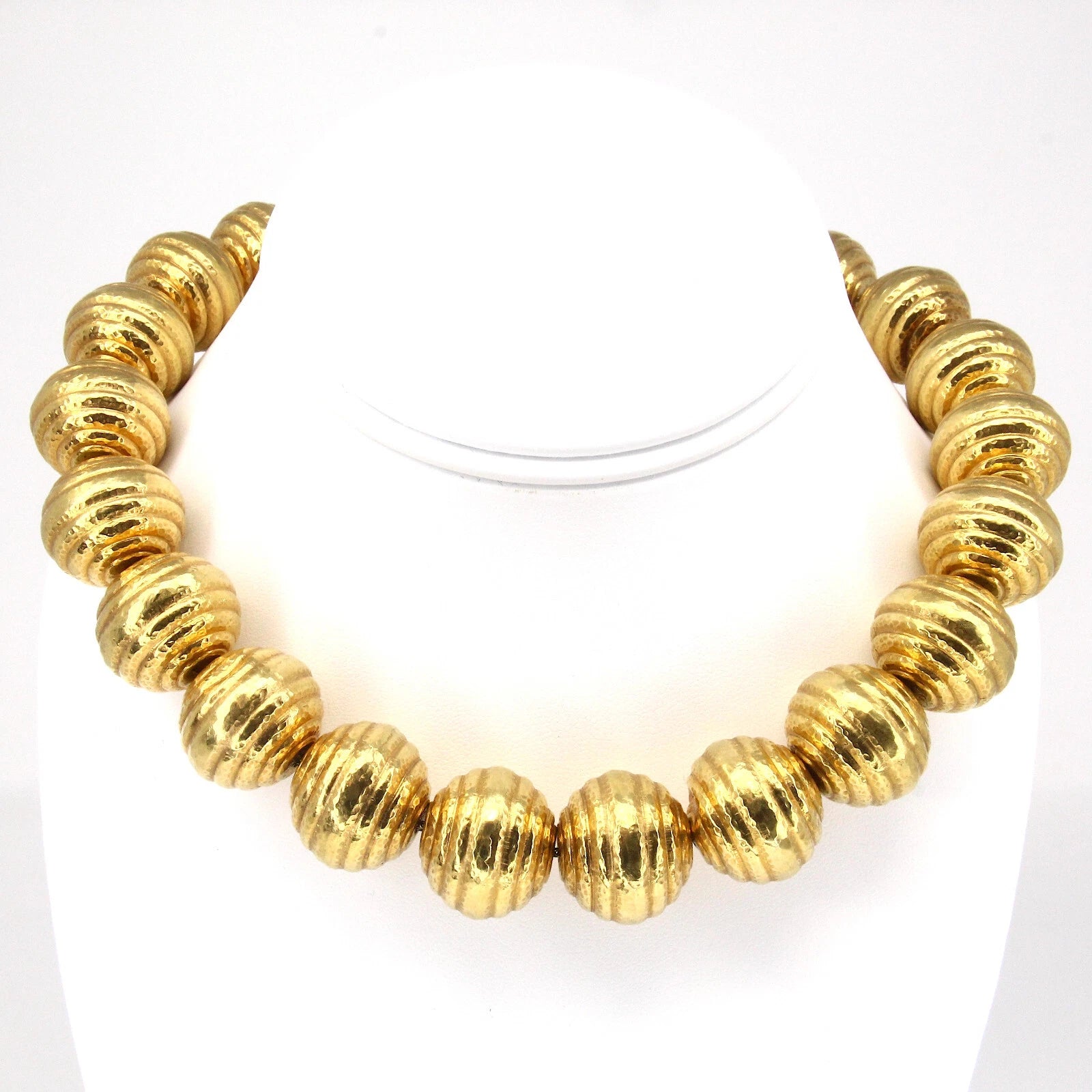 LALAoUNIS Ribbed Gold Ball Bead Necklace Statement Necklace 18K Yellow Gold 