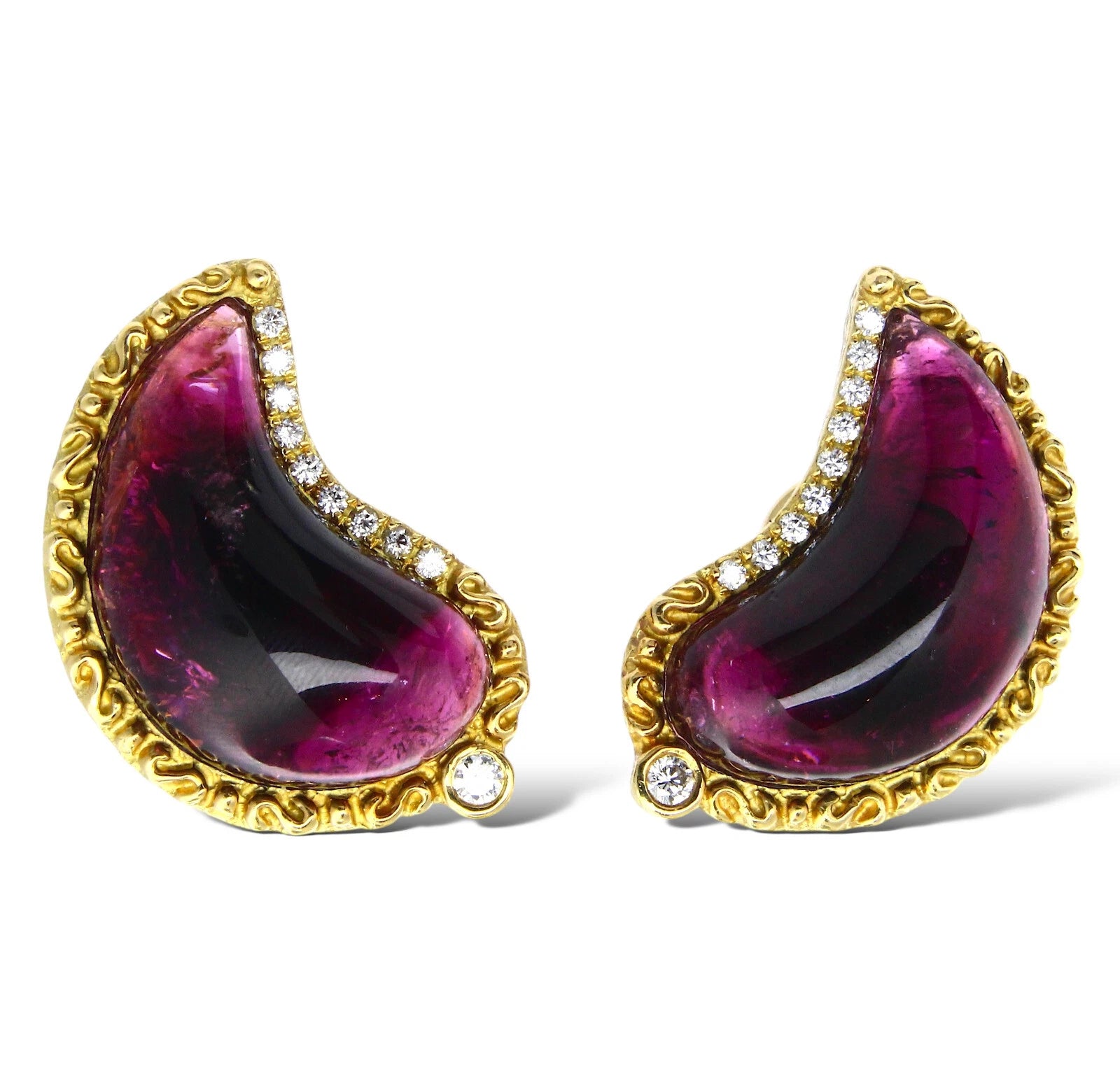 Estate Katy Briscoe 18K Yellow Gold Natural Tourmaline Diamond 0.35 ct Earrings 