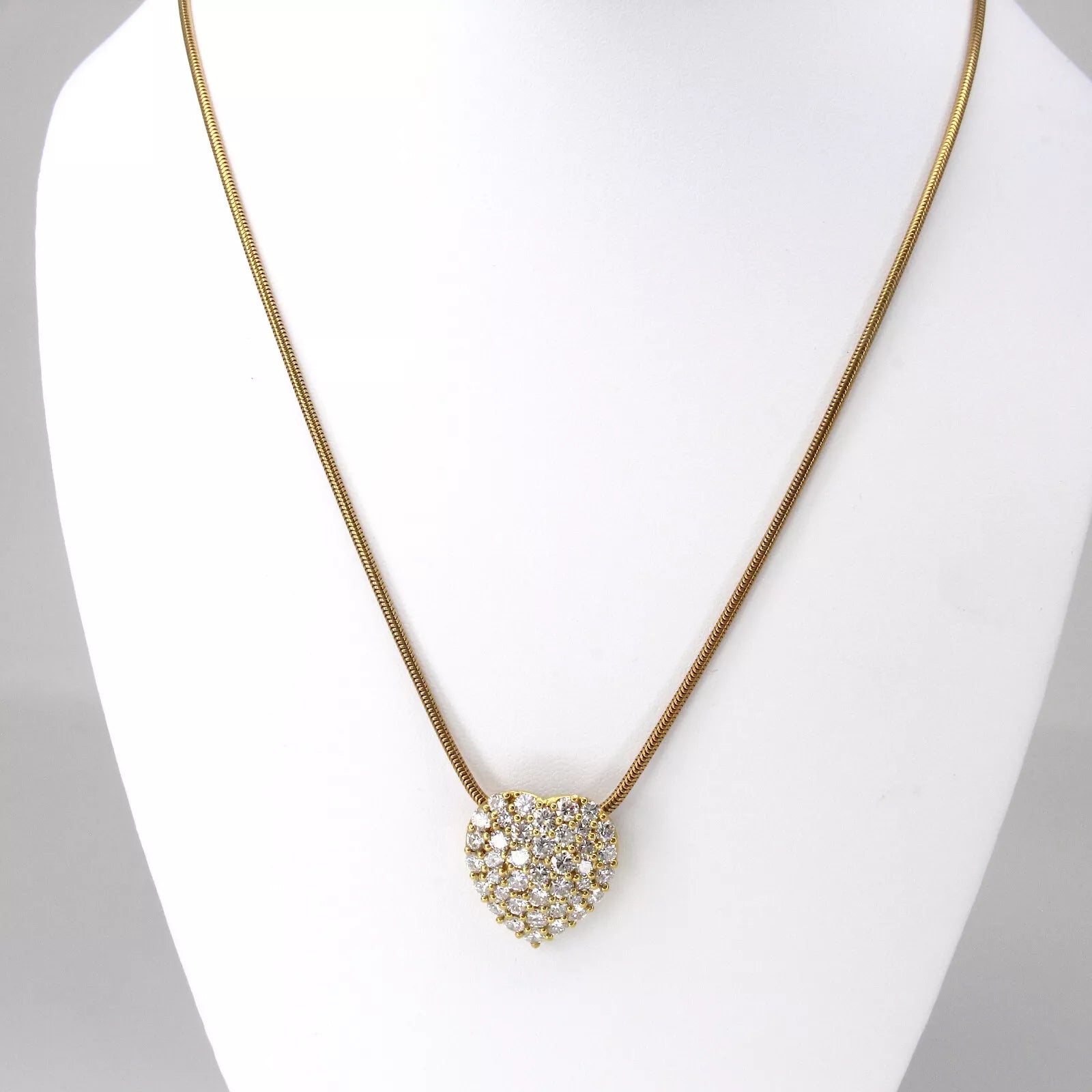 Diamond Heart Pendant Necklace 3 CT 18K Yellow Gold 18" Inches 