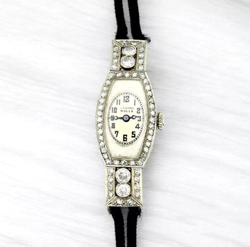 Rolex J.Stern 18K White Gold Diamond Lady Watch Prima Movement Antique Art Deco 