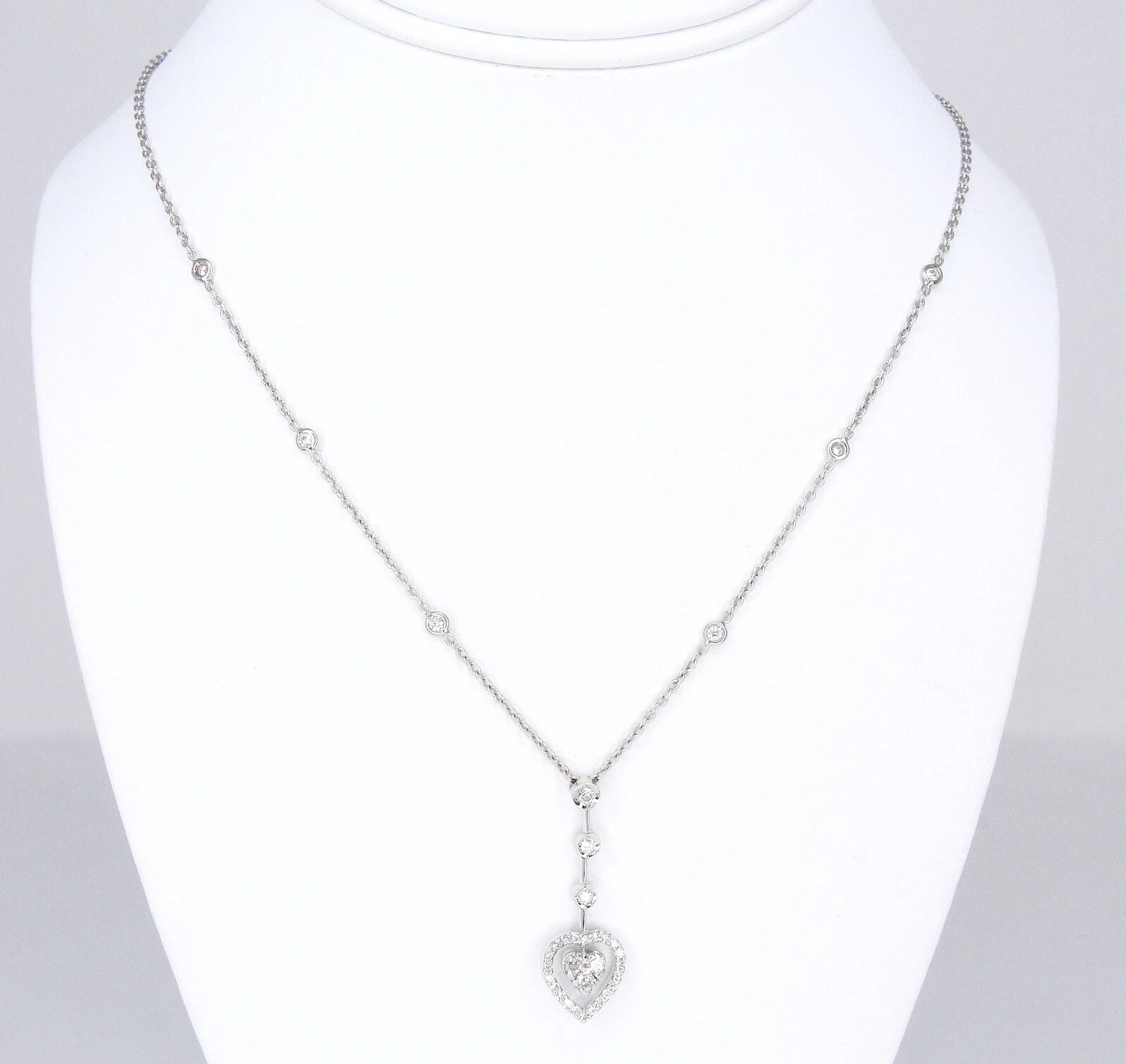 ROBERTO COIN Heart Drop Necklace 0.70 CT Diamonds By The Yard 18K White Gold 