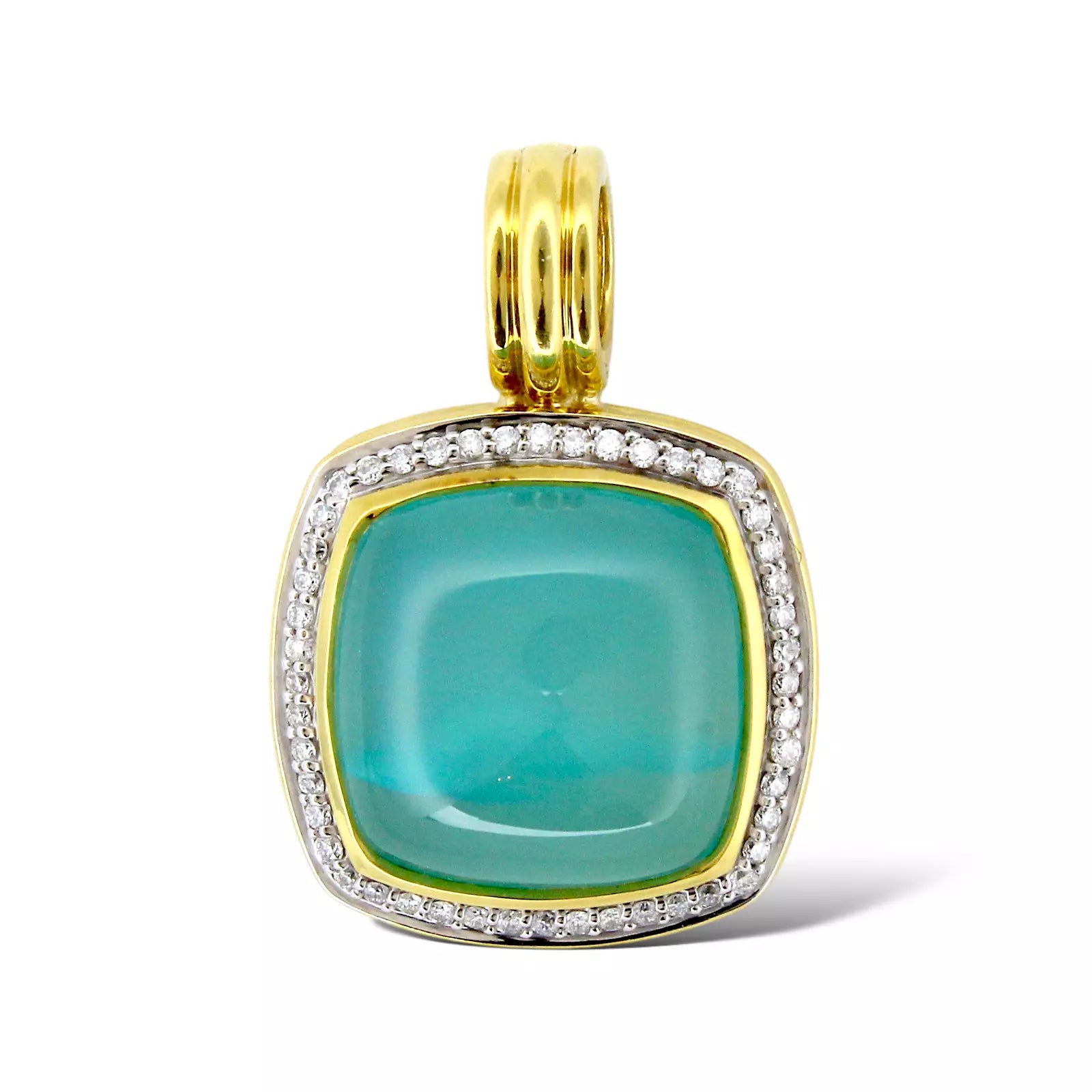 DAVID YURMAN Albion 18k Yellow Gold Blue Green Chalcedony Diamond Pendant 