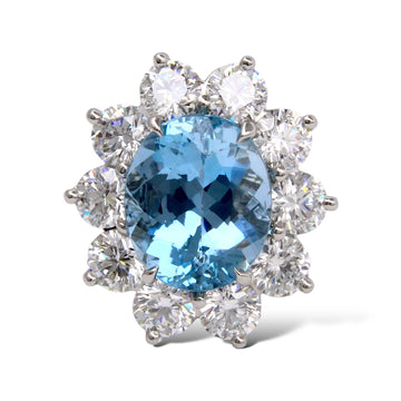 TIFFANY & CO 8.30 CT Aquamarine and 3.50 CT Diamond Ring Platinum 