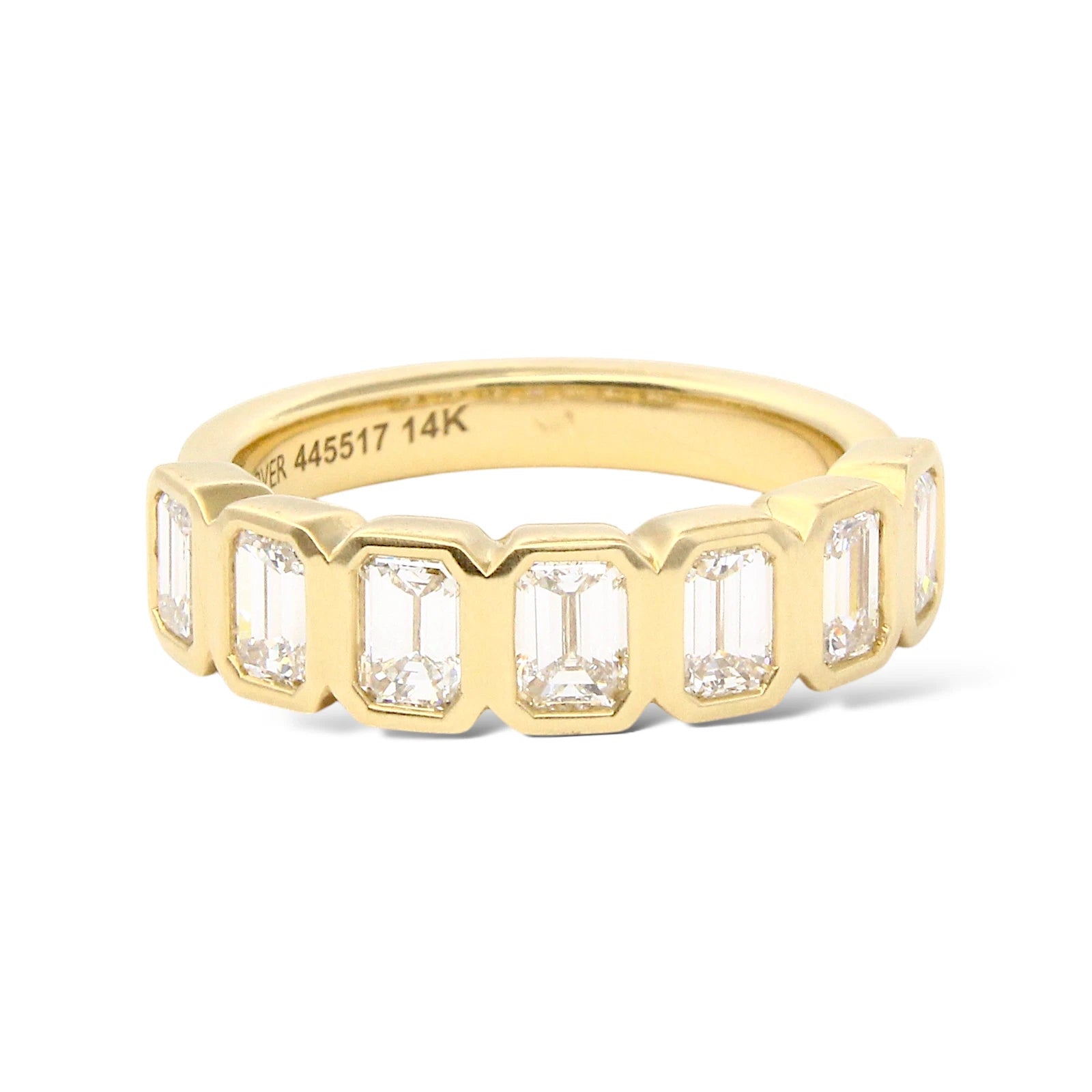 Anniversary Band 1.86 CT Emerald Cut 7 Diamonds Ring Bezel Set 14K Yellow Gold 