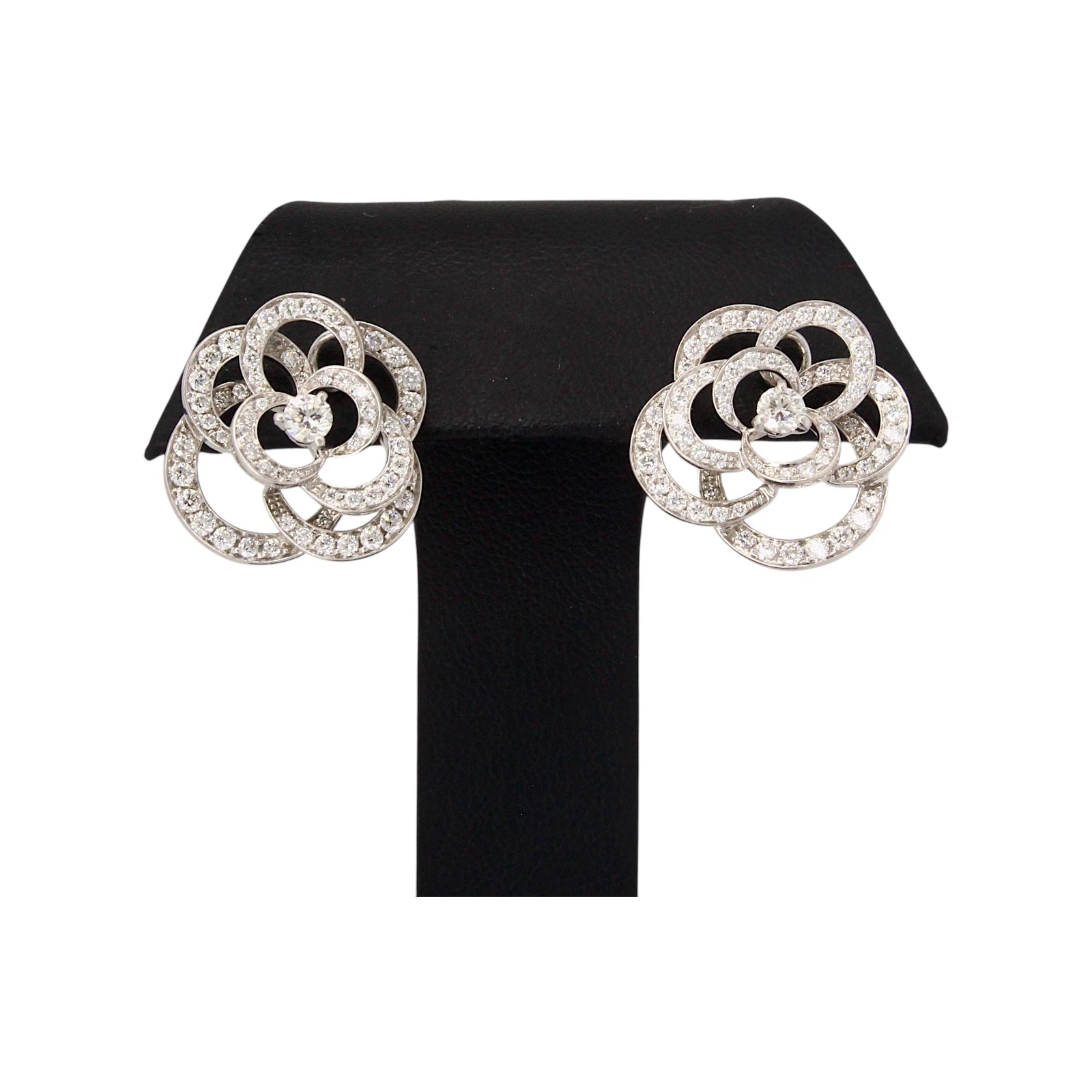 CHANEL Fil de Camélia Diamond Earrings 18K White Gold 