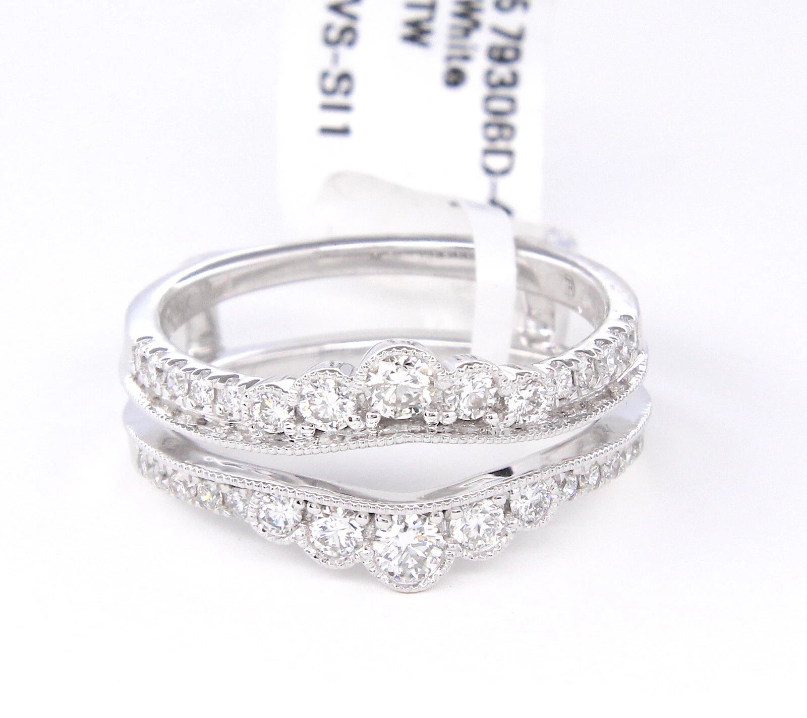 Diamond Double Wrap Band Enhancer 14K White Gold Ring 0.50 CT Size 6 
