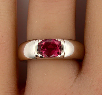 Chaumet French Estate 18K White Gold Oval Cut Pink Tourmaline Ladies Ring 