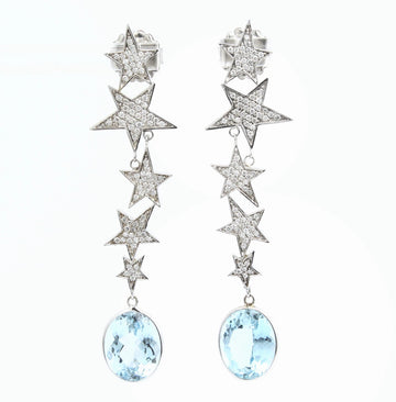 Estate Natural 1.20 CT Diamond and Aquamarine 8 CT Earrings In 18K White Gold 
