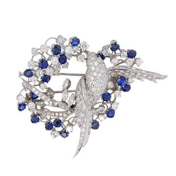 Swallow Bird Natural Diamond 14 to 17 CT Sapphire Brooch Pin Platinum